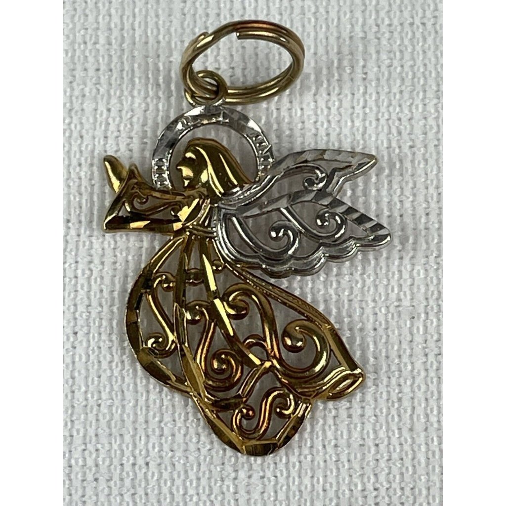 Michael Anthony 14k Yellow And White Gold Angel Pendant Filigree